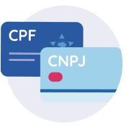 Ilustração de Cartão CPF sobreposta por uma ilustração de um Cartão CNPJ